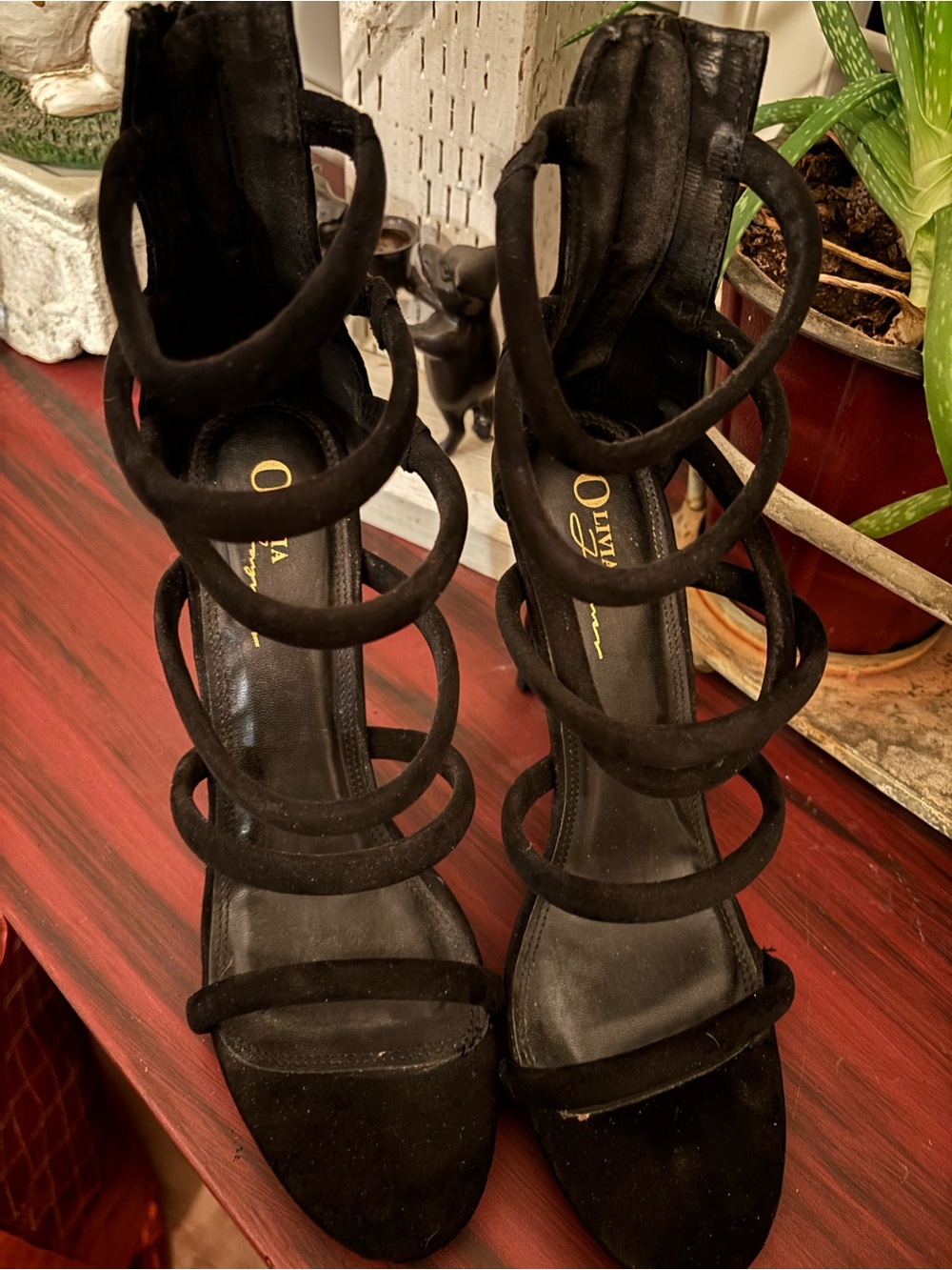 Olivia Ferguson Strappy Black Suede Stiletto Heels size 11 - Picture 2 of 7